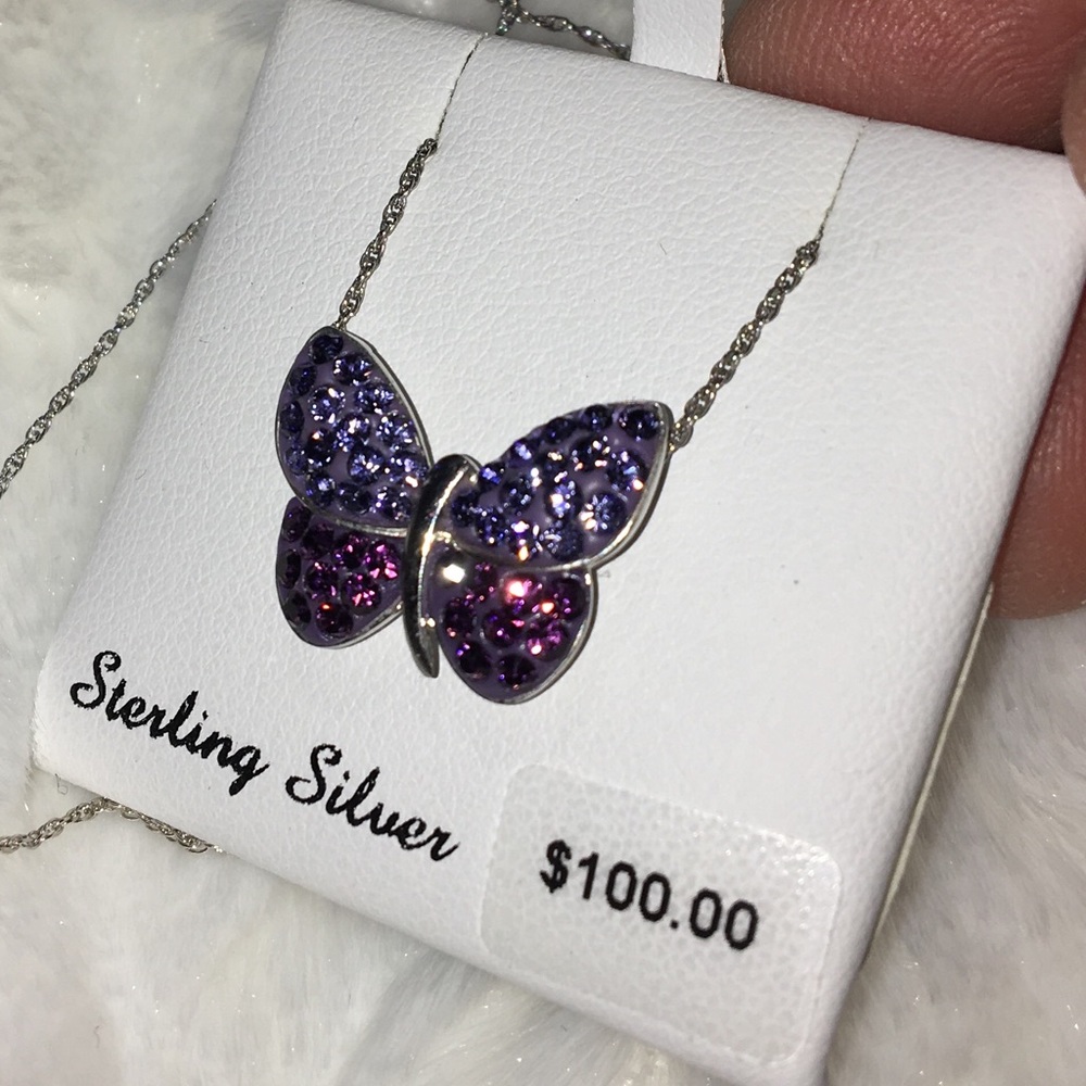 STERLING AMETHYST TANZANITE BUTTERFLY NECKLACE